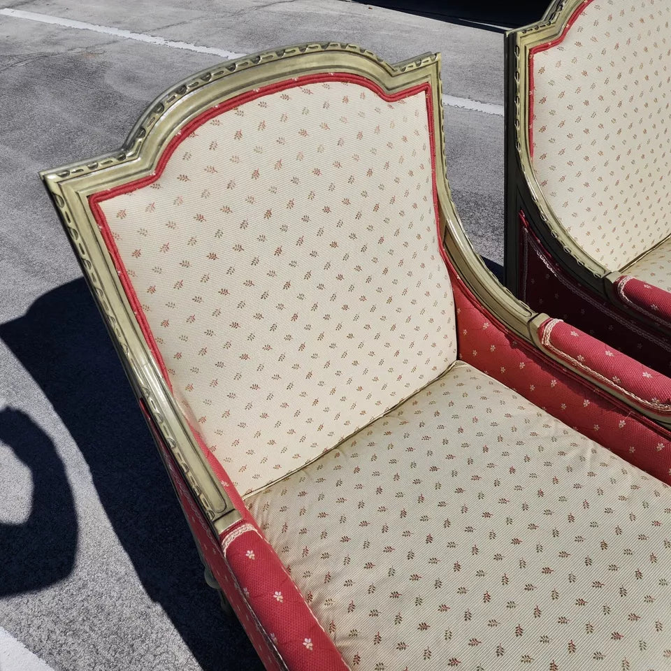 Vintage French Louis XV Bergere Armchairs Pair