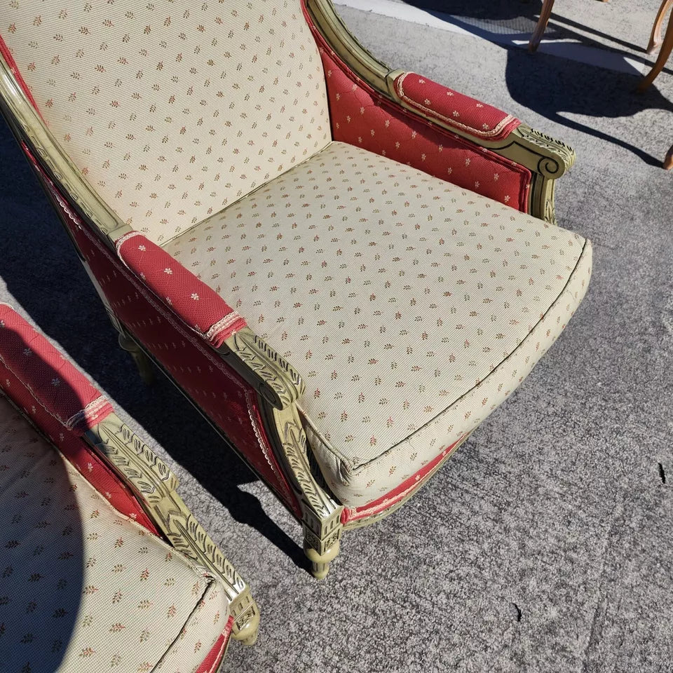Vintage French Louis XV Bergere Armchairs Pair