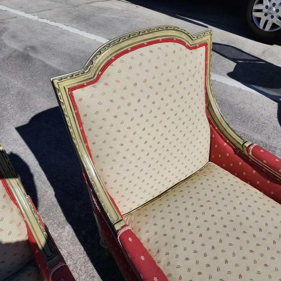 Vintage French Louis XV Bergere Armchairs Pair