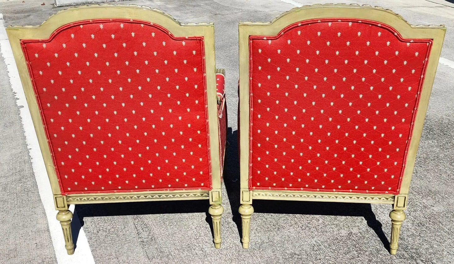 Vintage French Louis XV Bergere Armchairs Pair