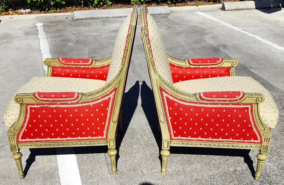 Vintage French Louis XV Bergere Armchairs Pair