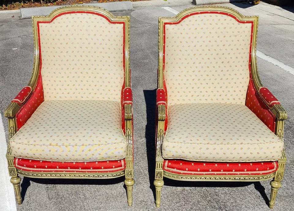 Vintage French Louis XV Bergere Armchairs Pair