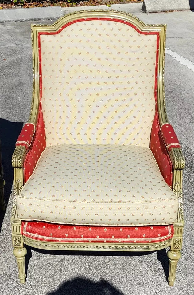 Vintage French Louis XV Bergere Armchairs Pair