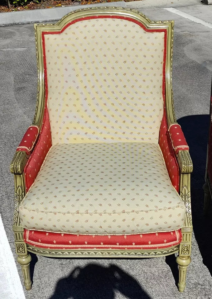 Vintage French Louis XV Bergere Armchairs Pair