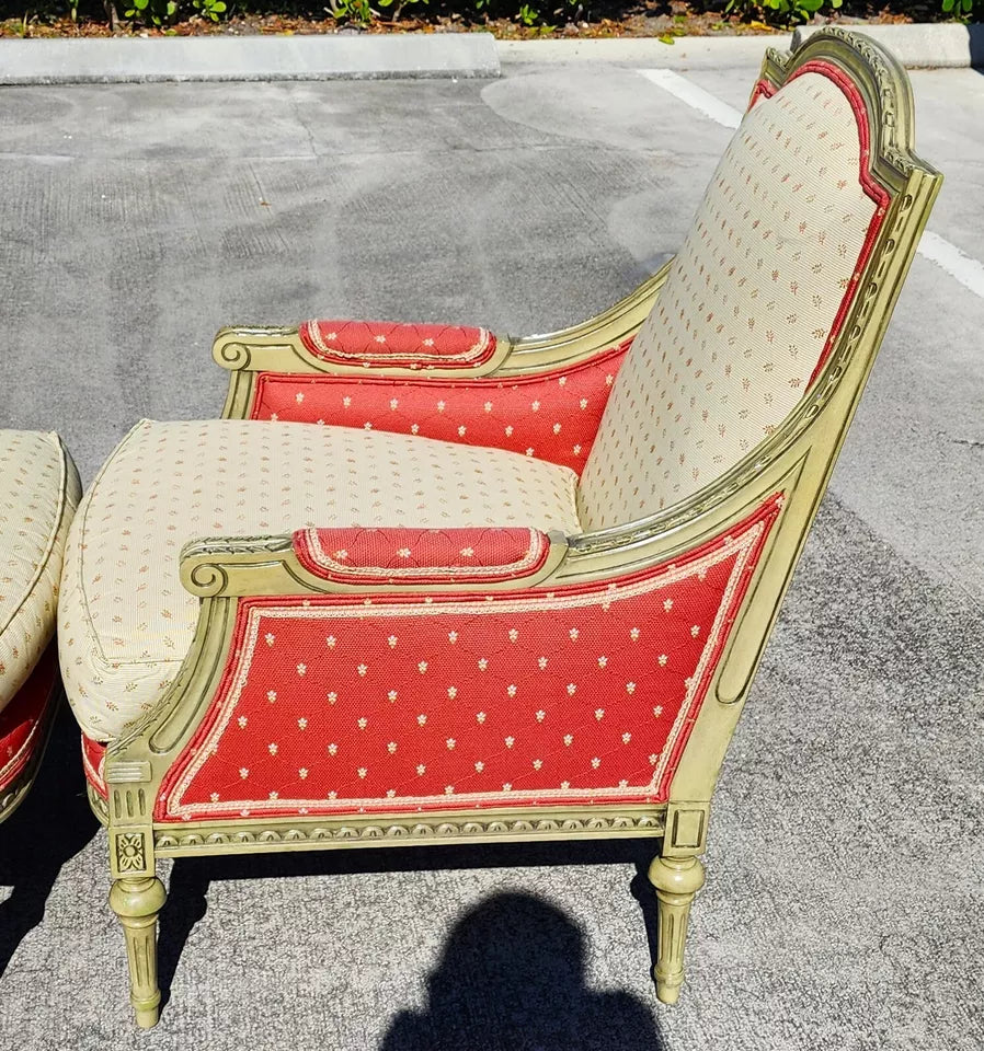 Vintage French Louis XV Bergere Armchairs Pair
