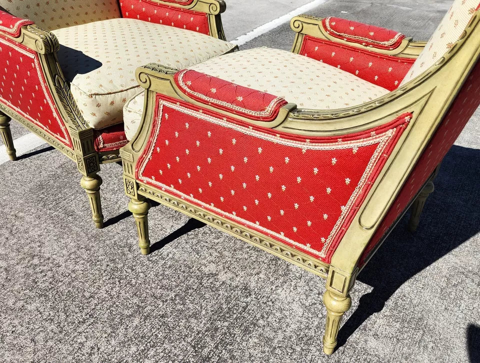 Vintage French Louis XV Bergere Armchairs Pair