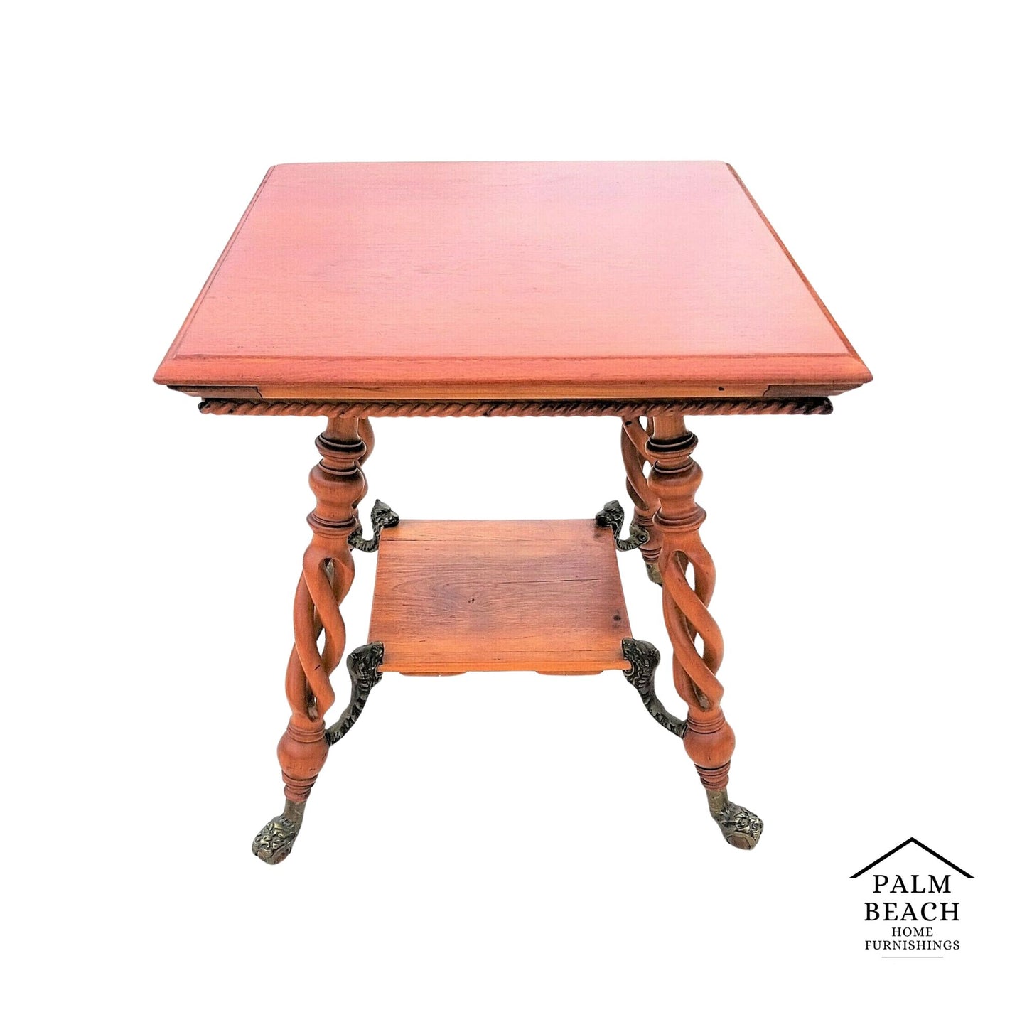Antique Asian Chinoiserie Wood & Brass Dragons Claw & Ball Lamp Accent Table 29"