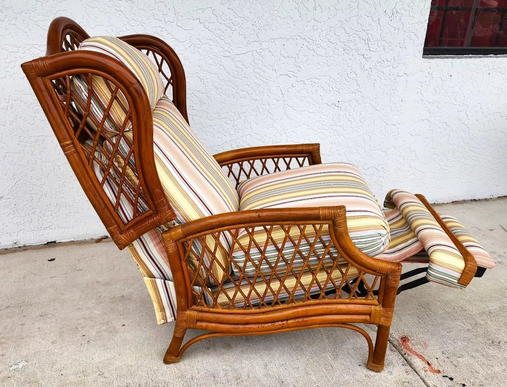 Vintage Bamboo Wingback Recliner Chair