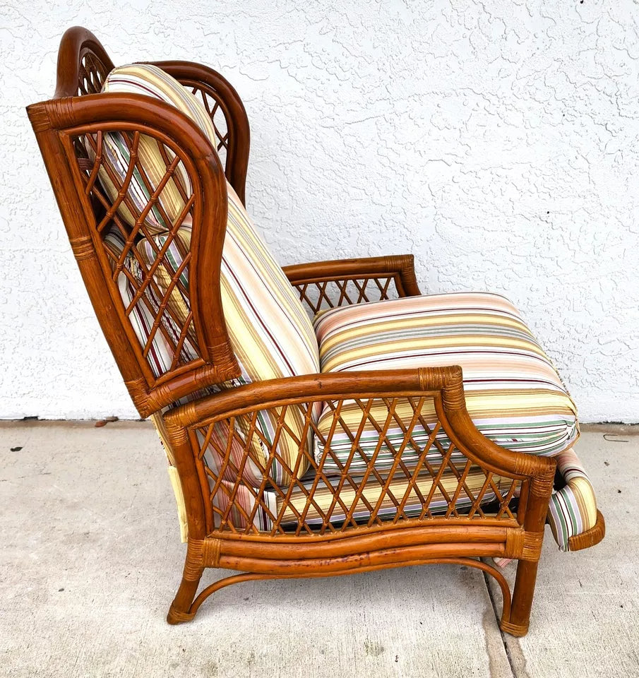 Vintage Bamboo Wingback Recliner Chair
