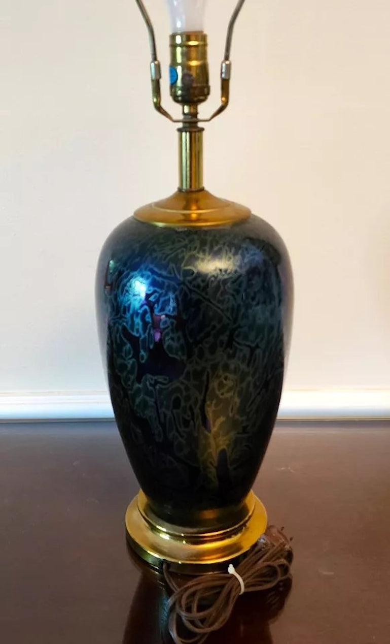 Vintage Royal Brierley Table Lamp Iridescent Signed