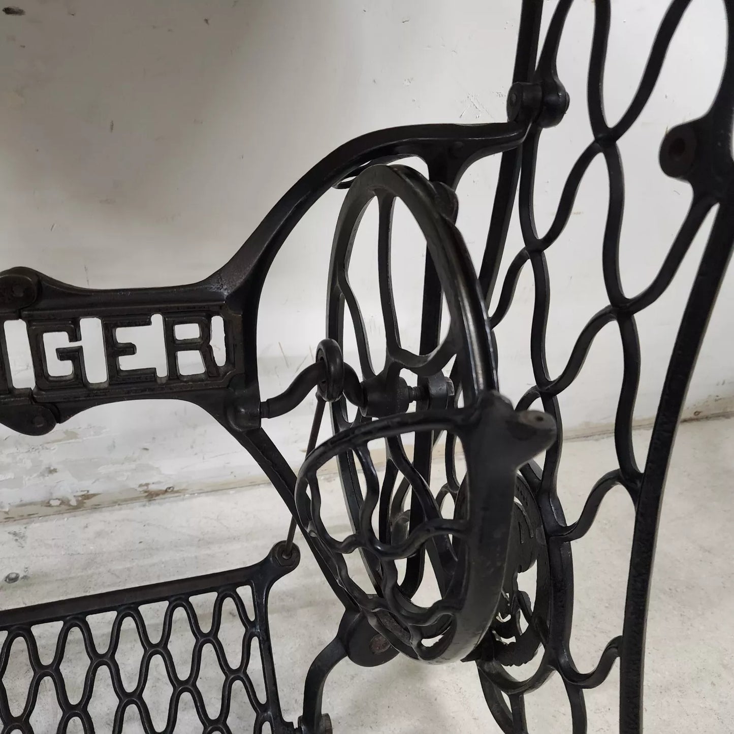 Antique Singer Iron Table Carrara Marble Top