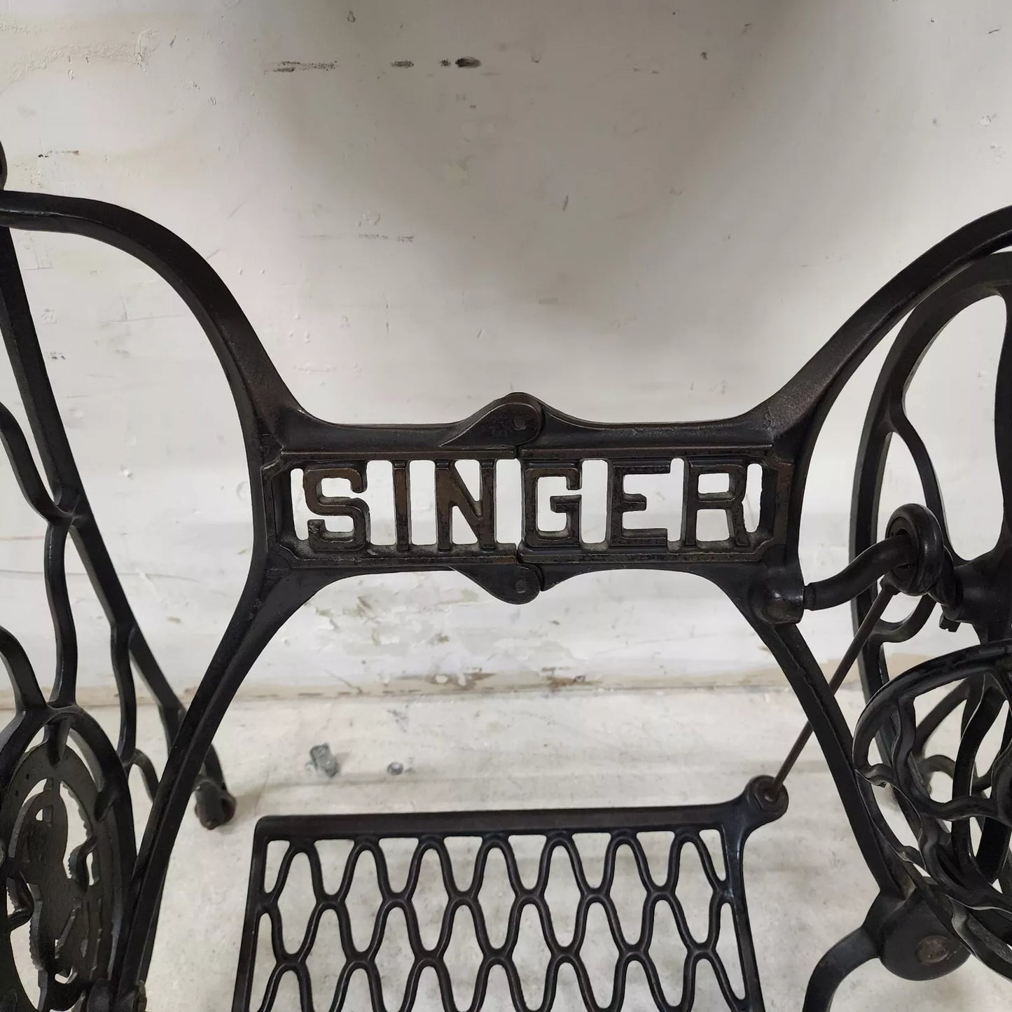 Antique Singer Iron Table Carrara Marble Top