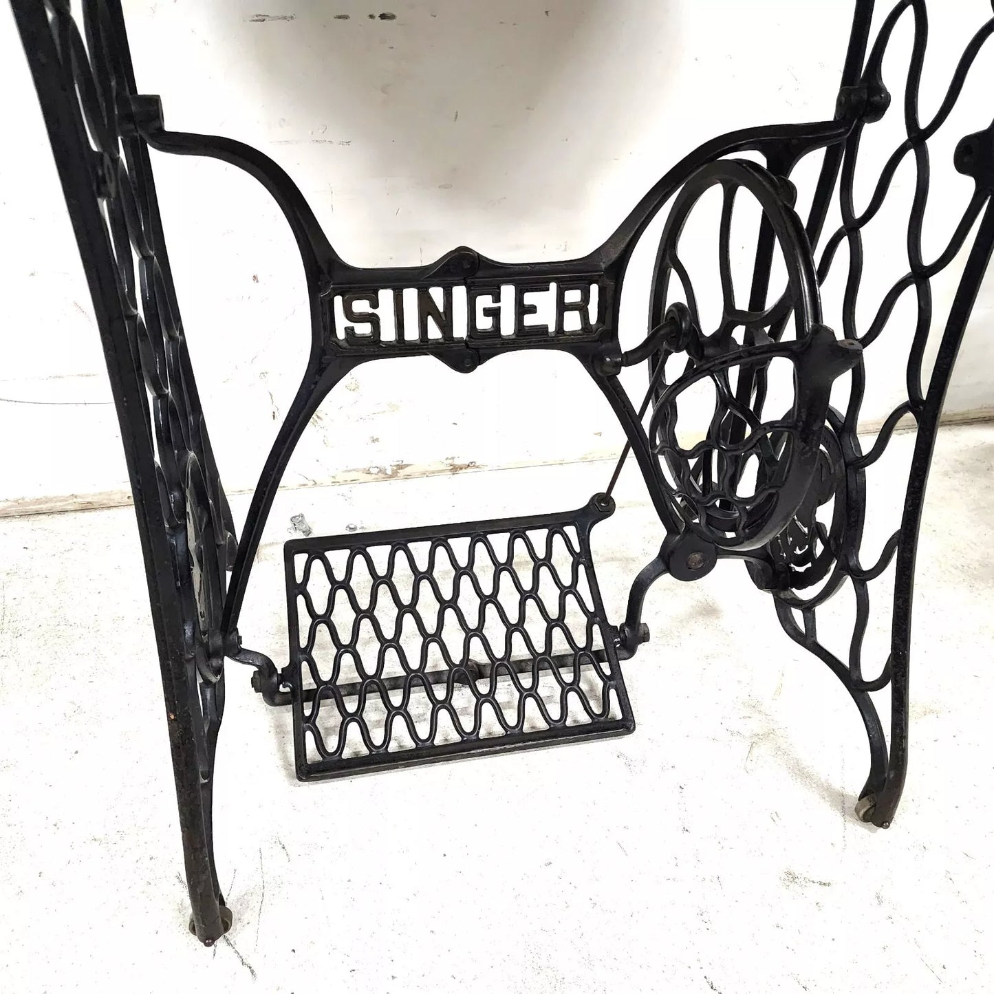 Antique Singer Iron Table Carrara Marble Top