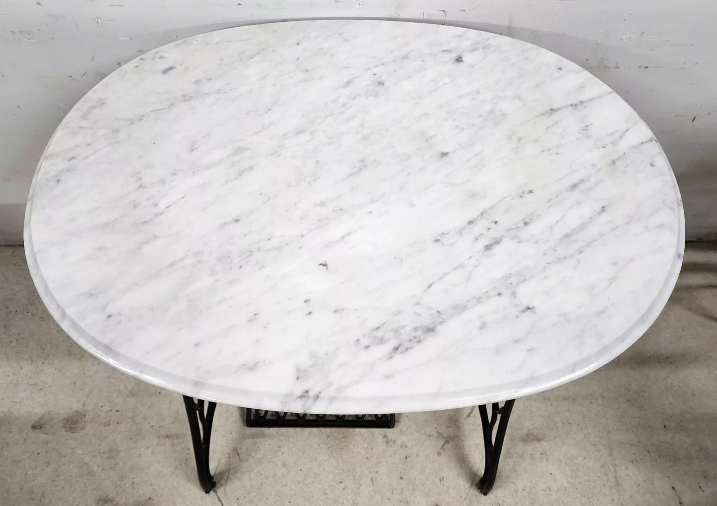 Antique Singer Iron Table Carrara Marble Top