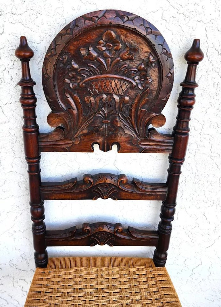 Antique Spanish Colonial Dining Chairs Rope Seats 1800s Set of 6