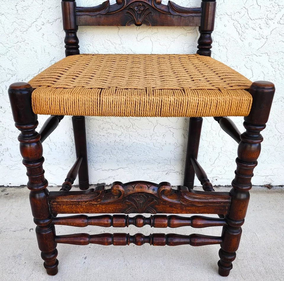 Antique Spanish Colonial Dining Chairs Rope Seats 1800s Set of 6