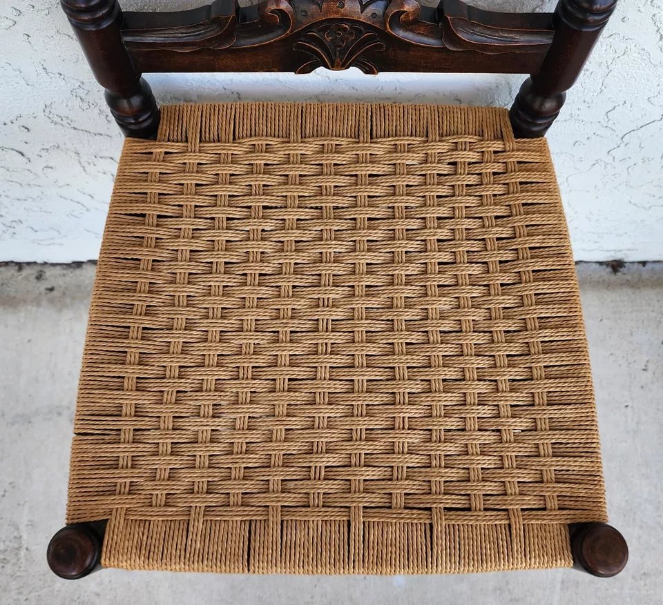 Antique Spanish Colonial Dining Chairs Rope Seats 1800s Set of 6