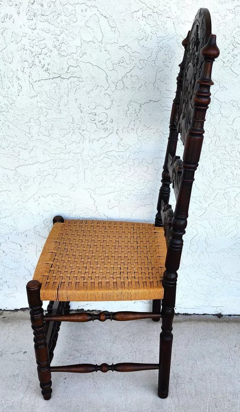 Antique Spanish Colonial Dining Chairs Rope Seats 1800s Set of 6