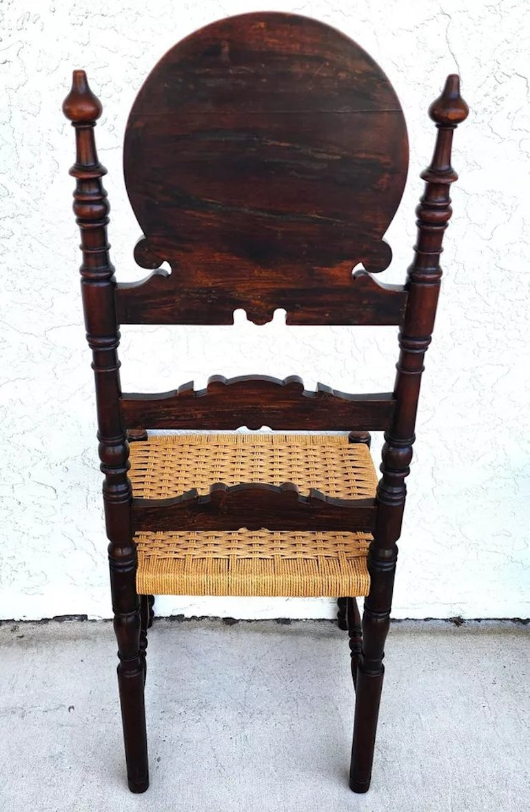 Antique Spanish Colonial Dining Chairs Rope Seats 1800s Set of 6