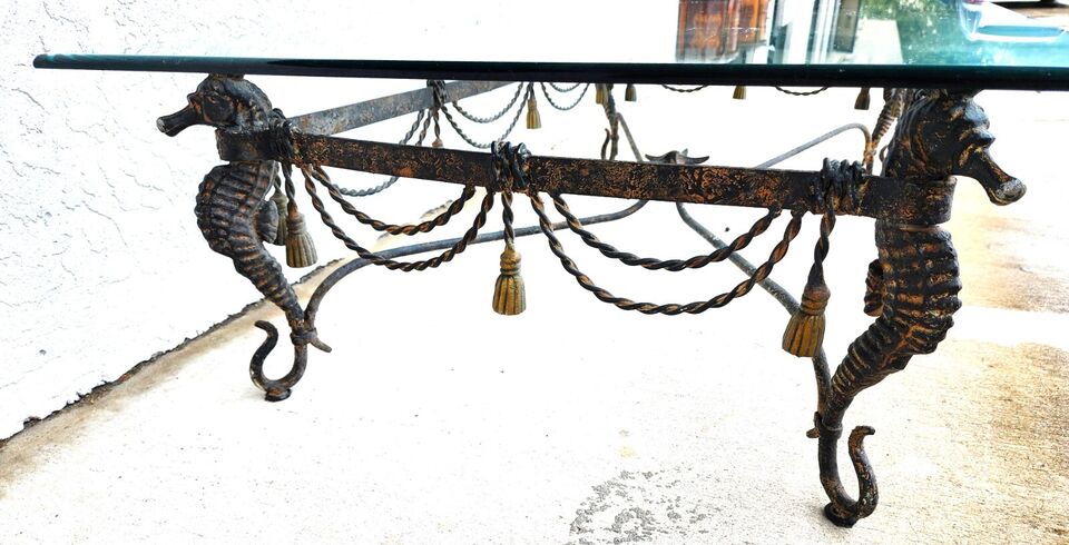Vintage Patinated Seahorse Coffee Table Starfish