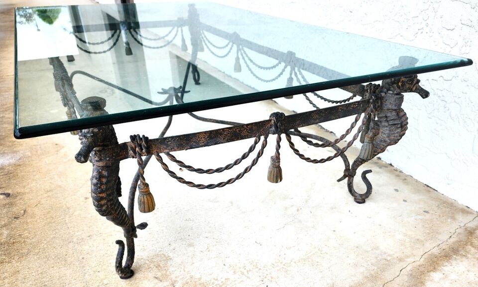 Vintage Patinated Seahorse Coffee Table Starfish