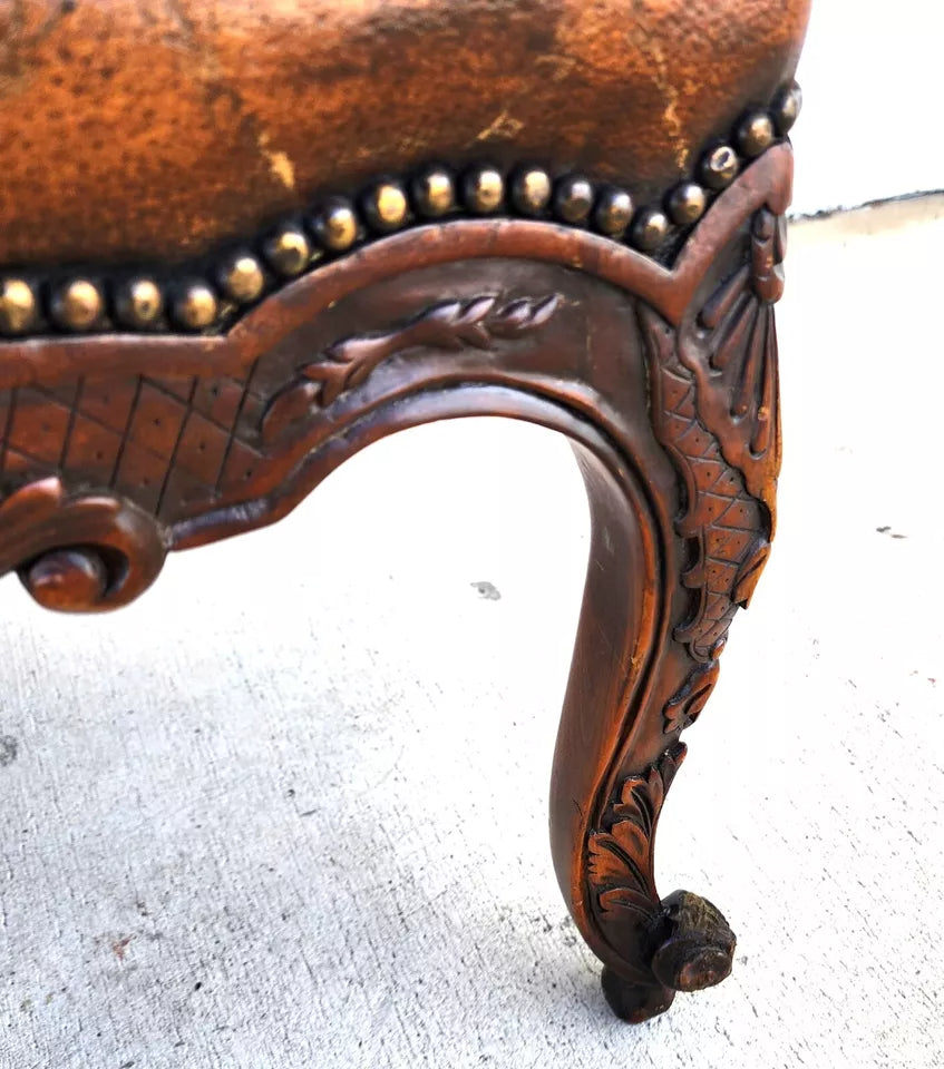 Theodore Alexander French Louis XV Leather Arm Chair