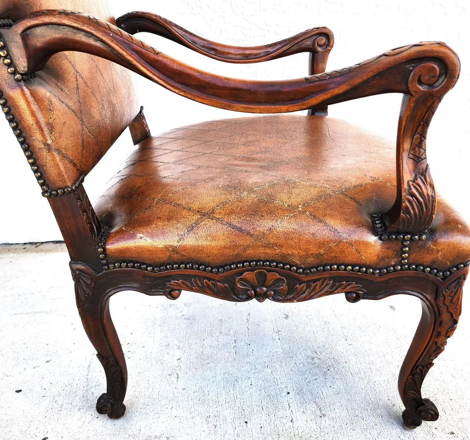 Theodore Alexander French Louis XV Leather Arm Chair