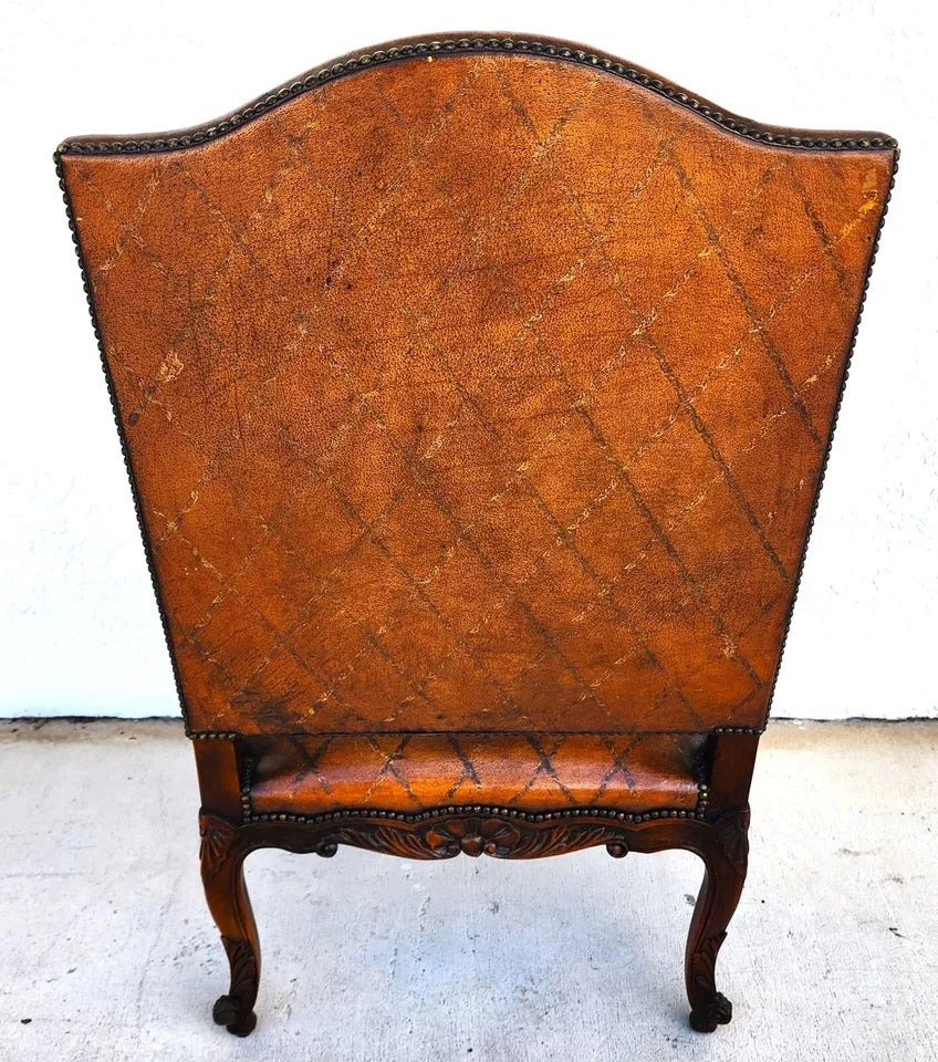 Theodore Alexander French Louis XV Leather Arm Chair