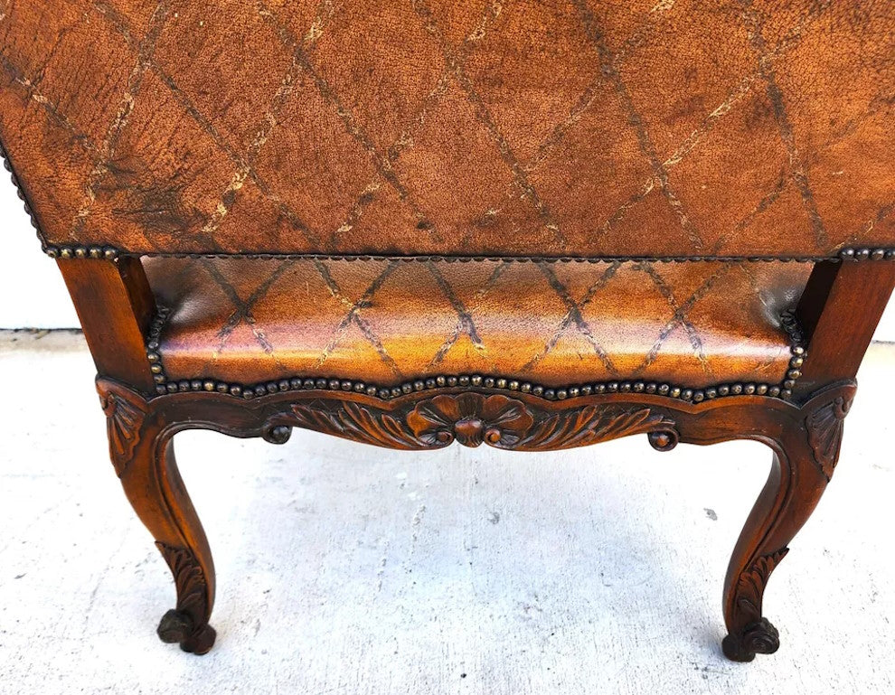 Theodore Alexander French Louis XV Leather Arm Chair
