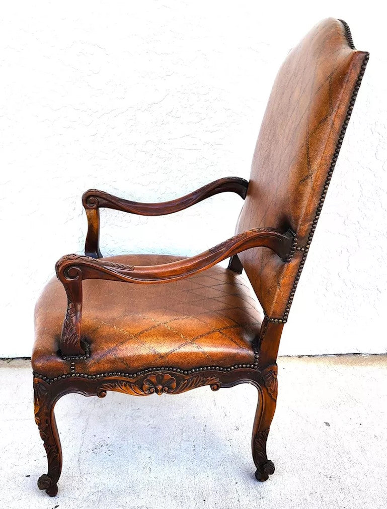 Theodore Alexander French Louis XV Leather Arm Chair
