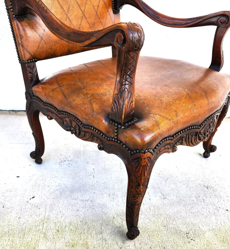 Theodore Alexander French Louis XV Leather Arm Chair