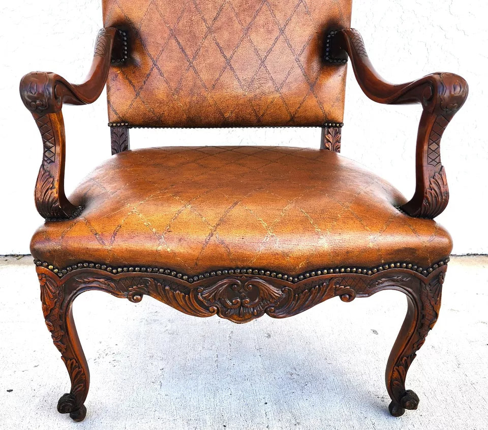 Theodore Alexander French Louis XV Leather Arm Chair