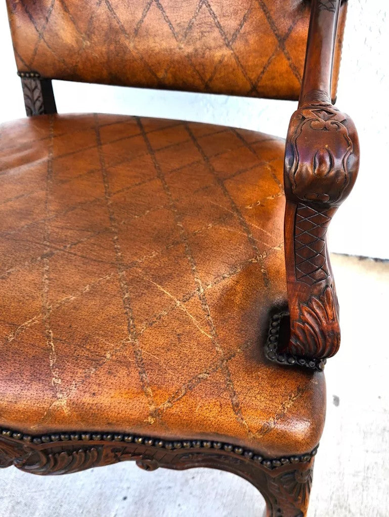 Theodore Alexander French Louis XV Leather Arm Chair