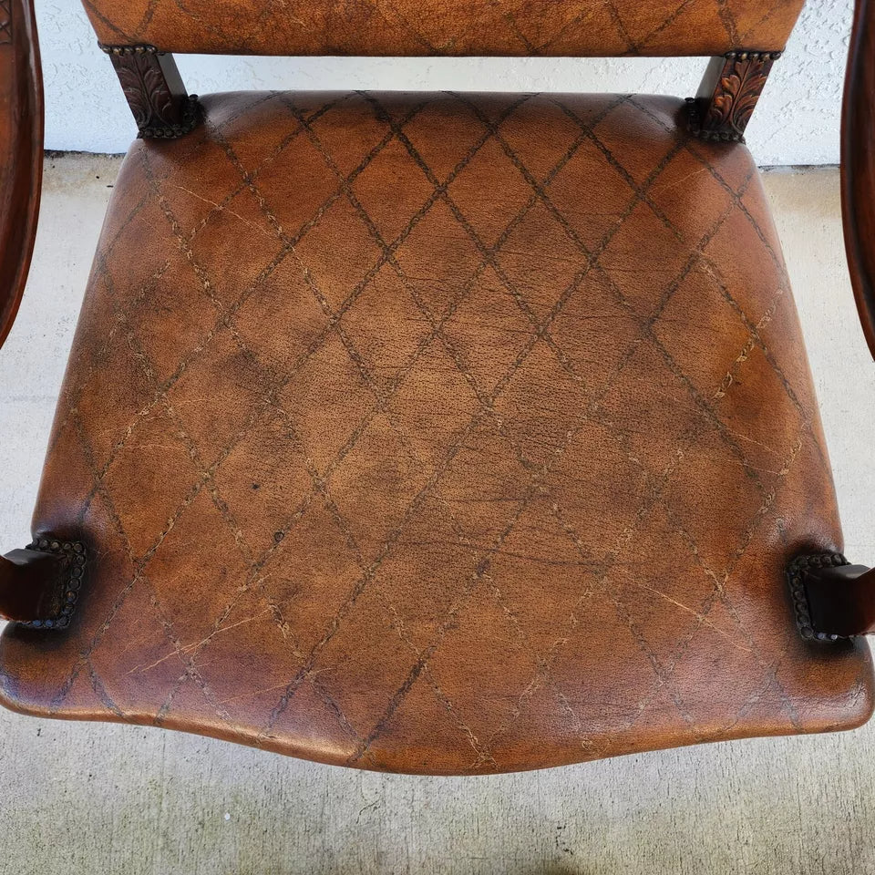 Theodore Alexander French Louis XV Leather Arm Chair
