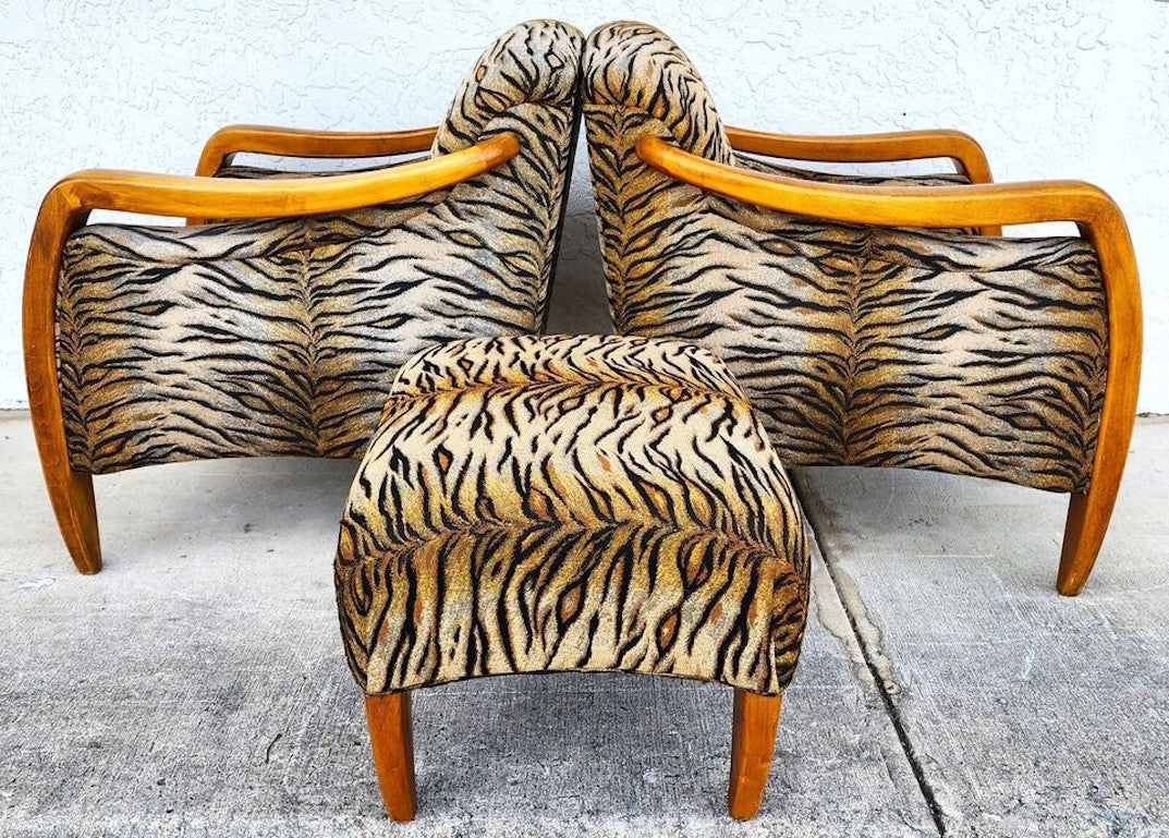 Vintage Club Chairs & Ottoman A Pair