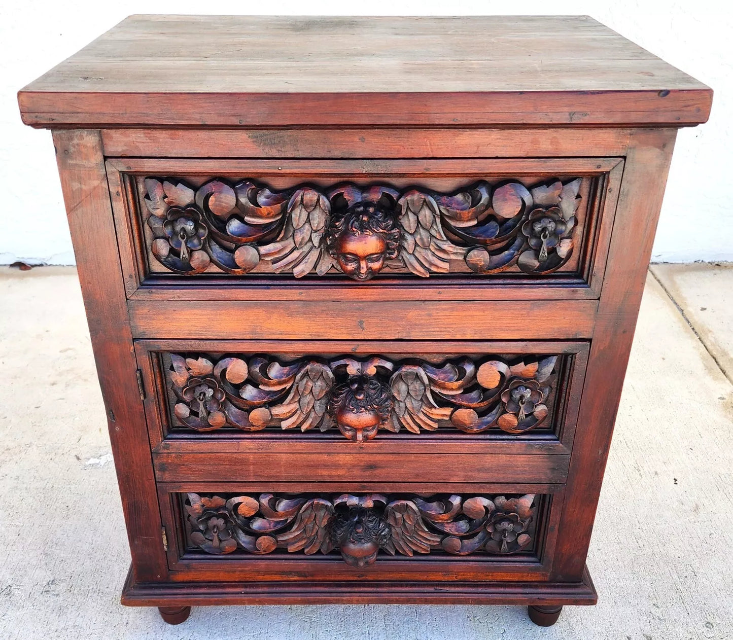 Hand Carved Angels Nightstand Side Table
