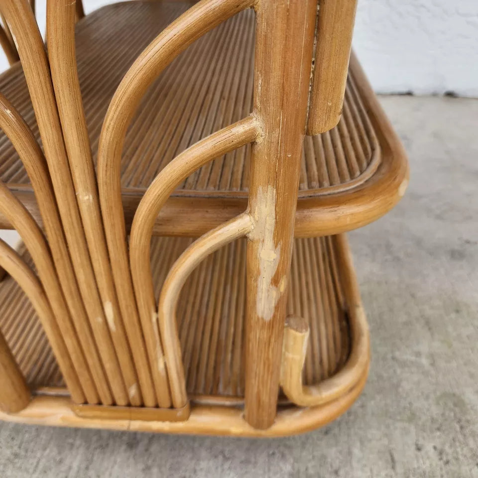 Vintage Bamboo TV Side Table Rotating