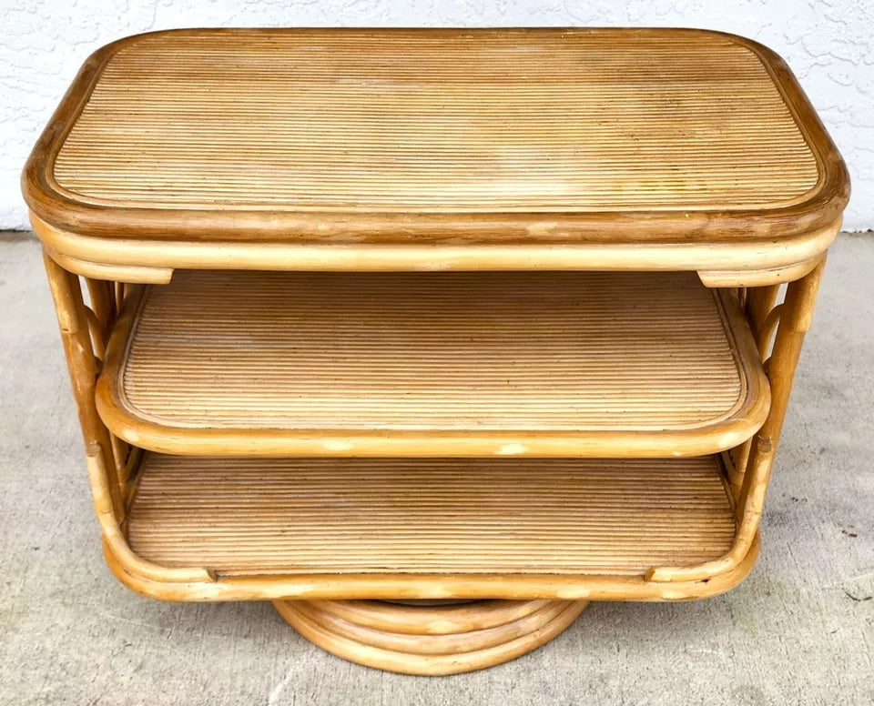 Vintage Bamboo TV Side Table Rotating