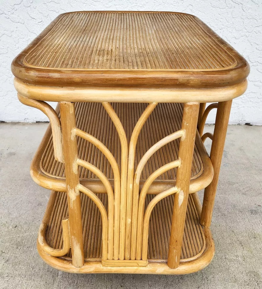 Vintage Bamboo TV Side Table Rotating