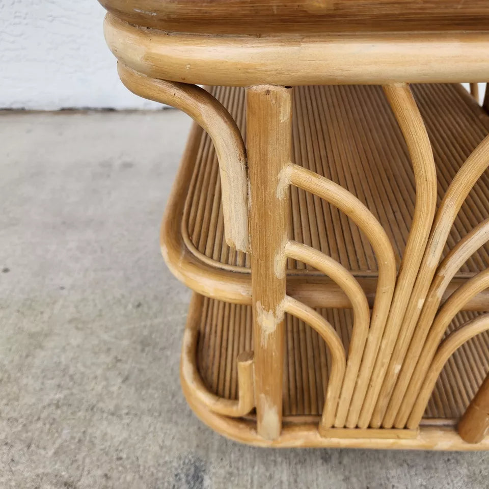 Vintage Bamboo TV Side Table Rotating