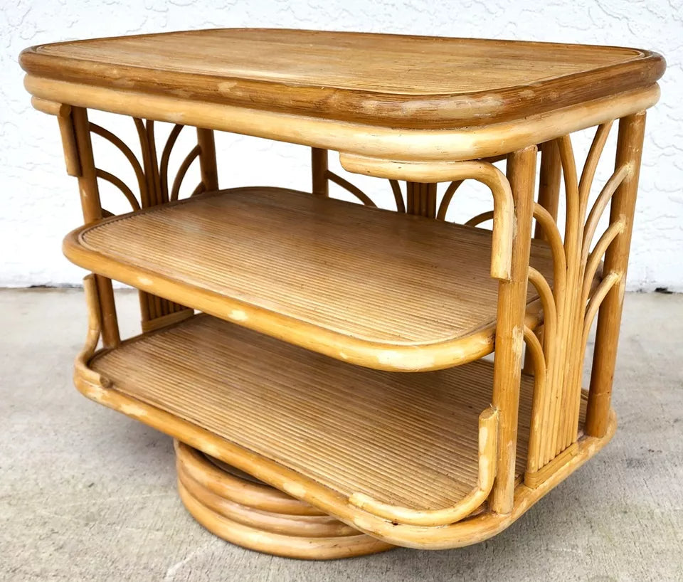 Vintage Bamboo TV Side Table Rotating