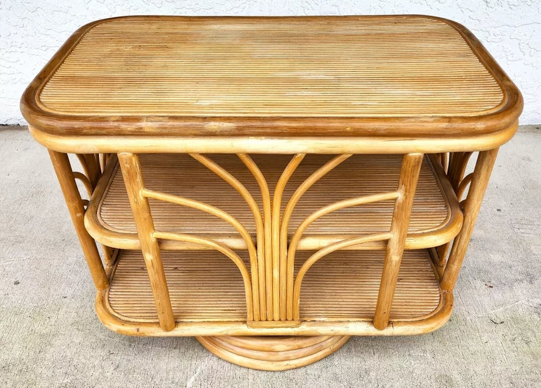 Vintage Bamboo TV Side Table Rotating