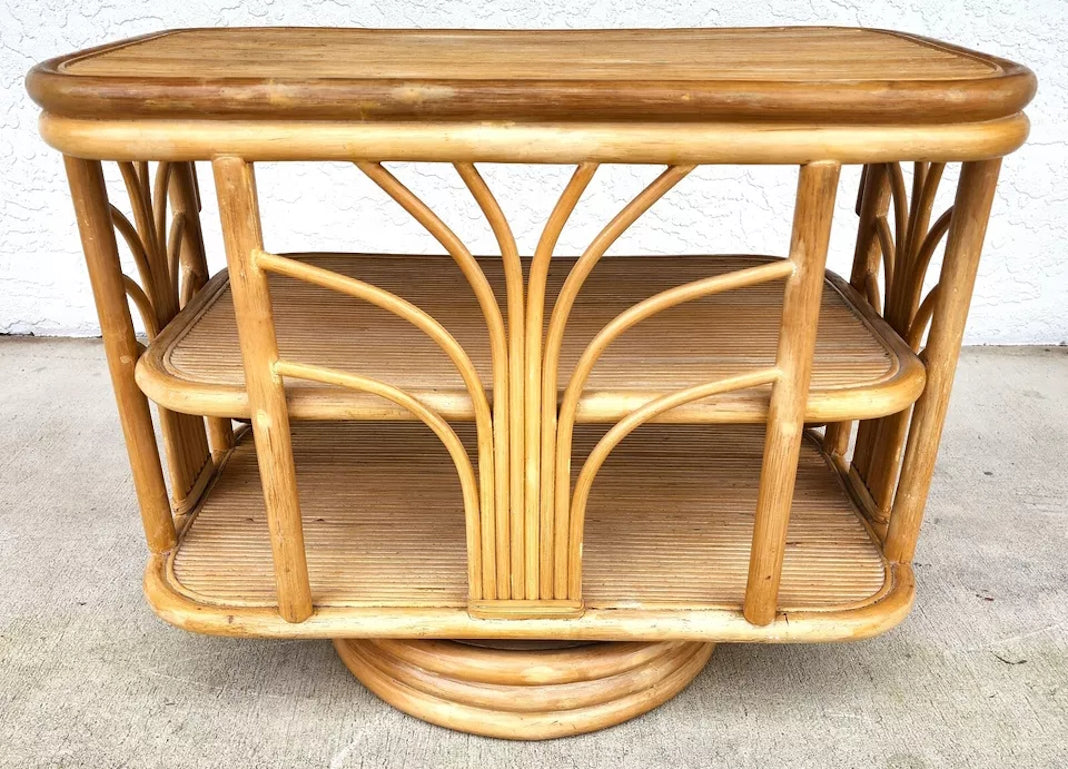 Vintage Bamboo TV Side Table Rotating