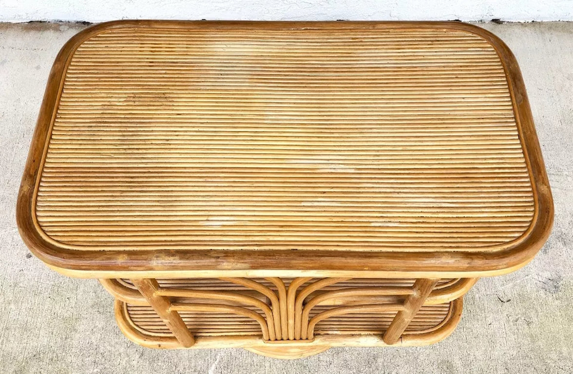 Vintage Bamboo TV Side Table Rotating