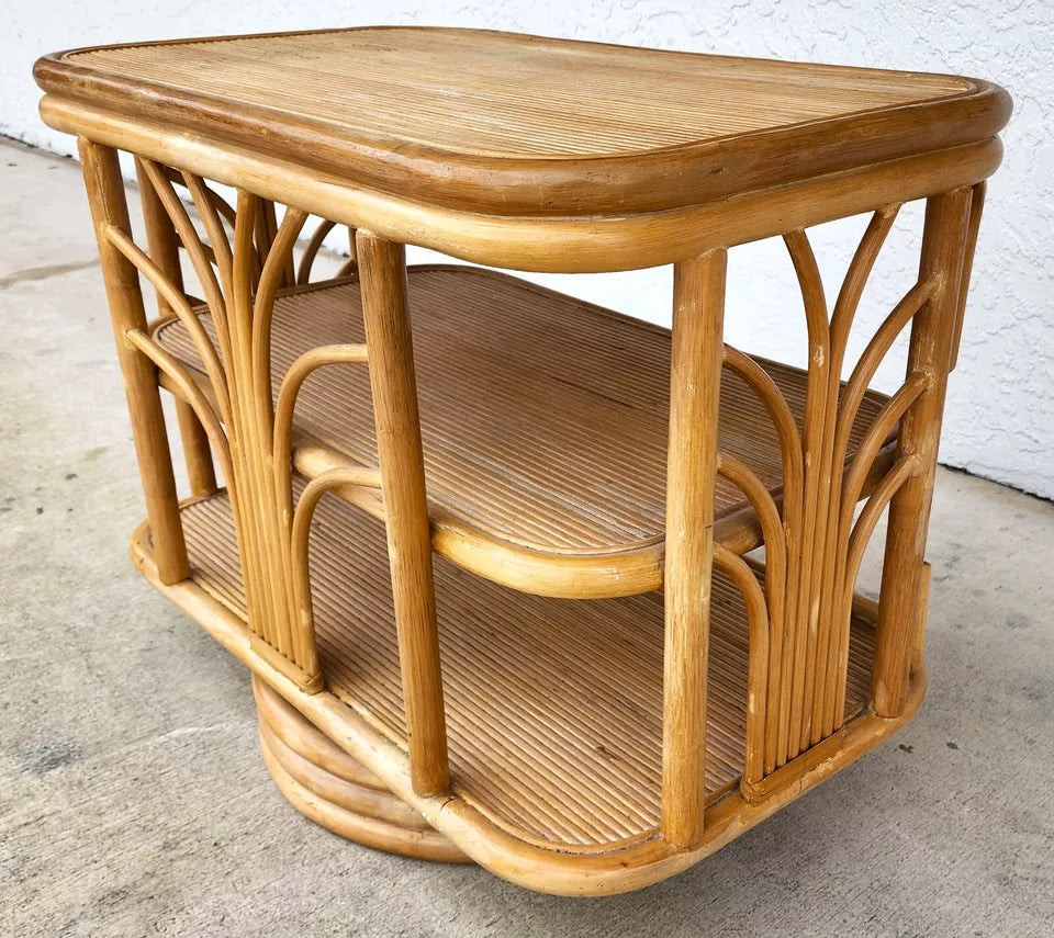 Vintage Bamboo TV Side Table Rotating