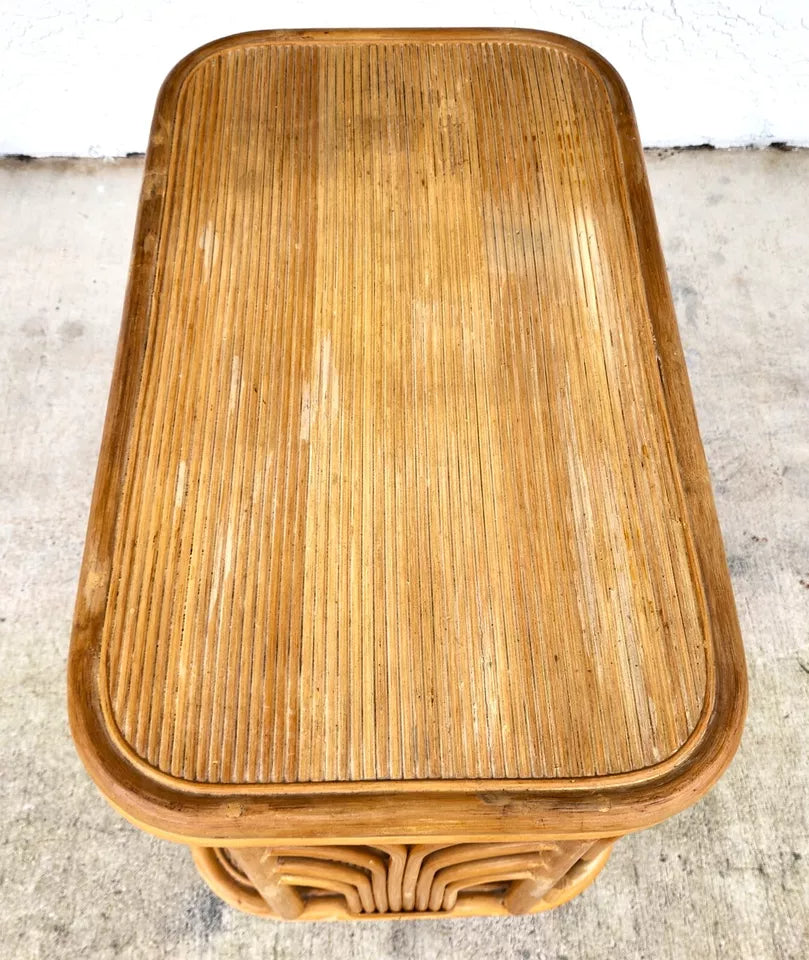 Vintage Bamboo TV Side Table Rotating