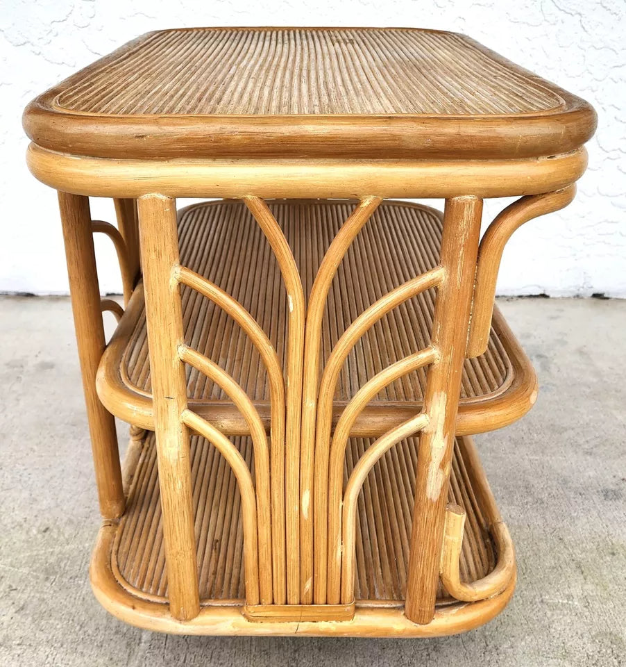 Vintage Bamboo TV Side Table Rotating