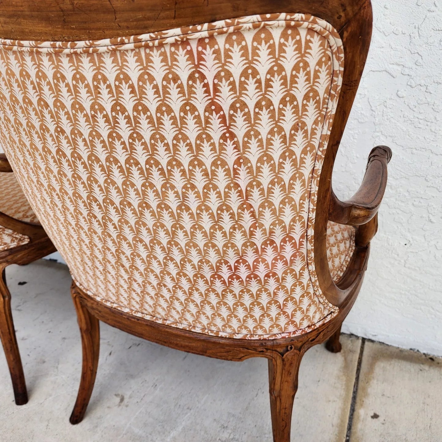 Antique Hand Carved Armchairs Solid Wood Cattails Shells Pair