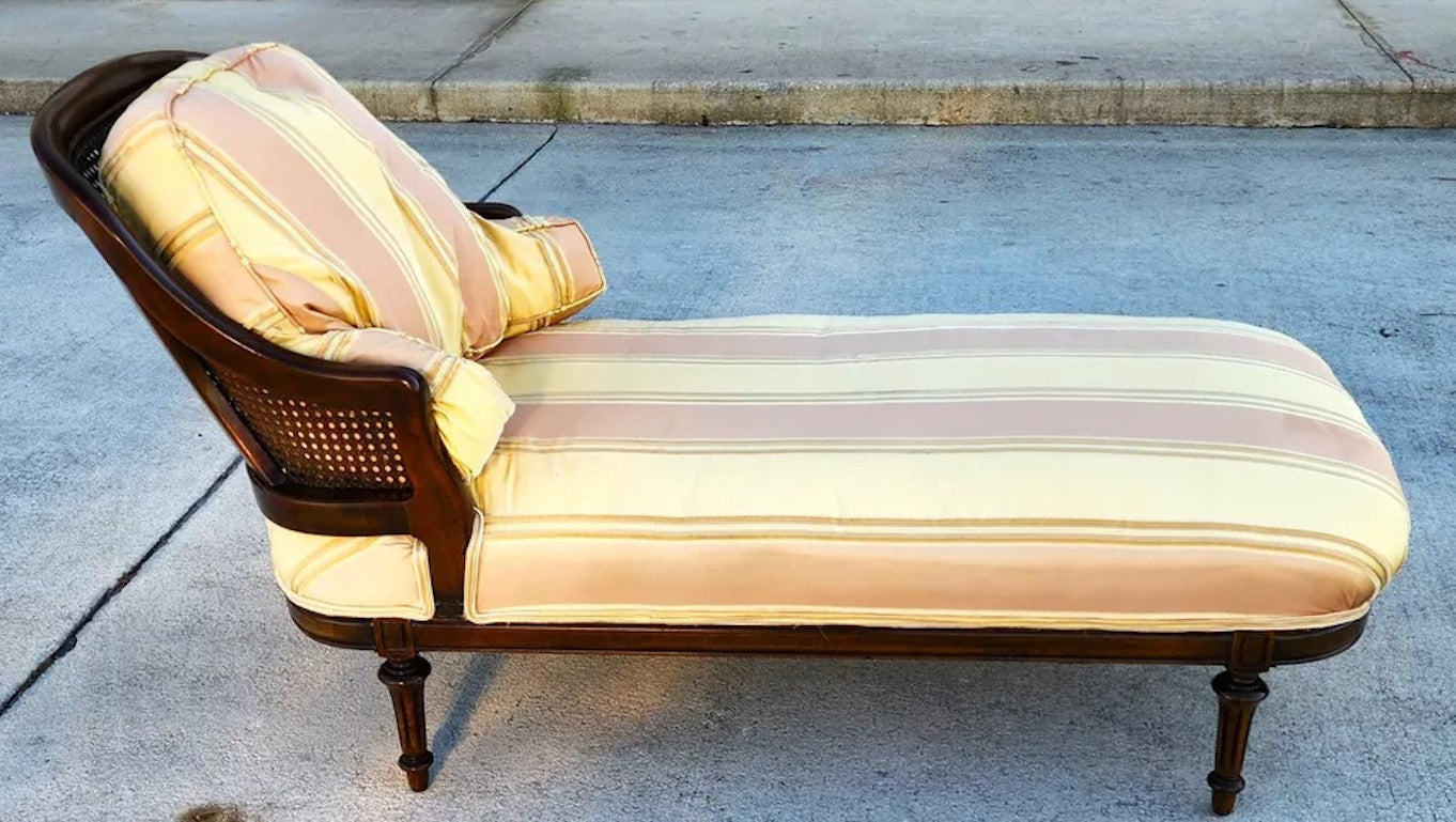 Antique Walnut Cane Chaise Lounge