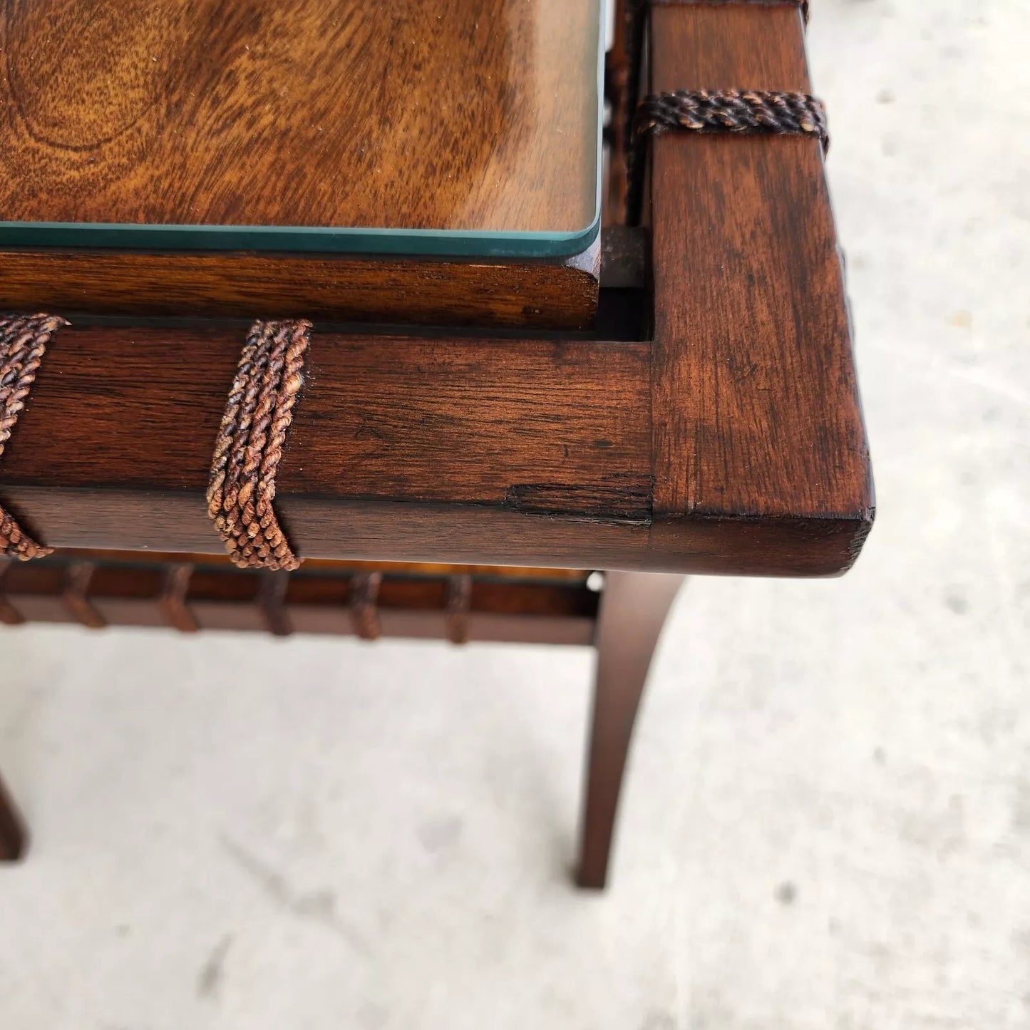 Vintage Teak Klismos Side Tables with Glass Pair